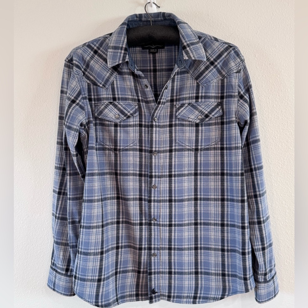 Cody James 100% Cotton Flannel Button Up Shirt Gray Plaid Men's Medium